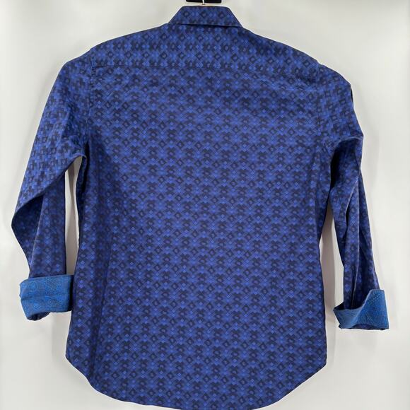 Robert Graham Medium Blue Diamond Pattern Flip Cuff Long Sleeve Button Up Shirt - Picture 6 of 6